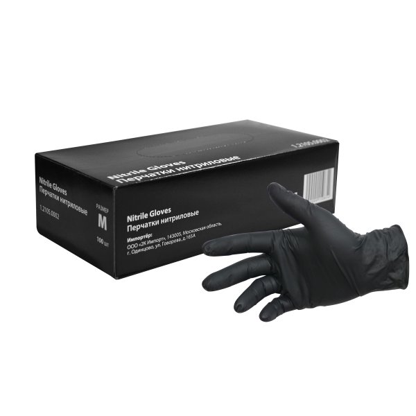 Перчатки нитриловые чёрные 60 мкм размер М (100 шт.)